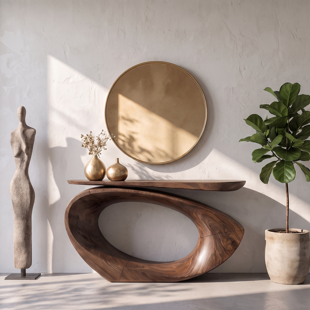 Sculptural Console Table Asymmetrical Hollow Oval Base Design For Foyer