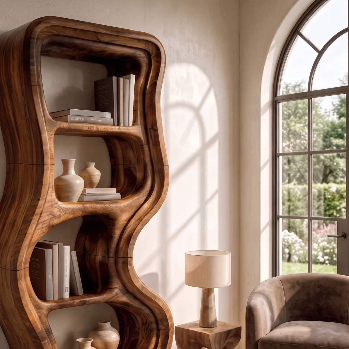 Modern Bookshelf Handcrafted Sculptural Design For Living Room