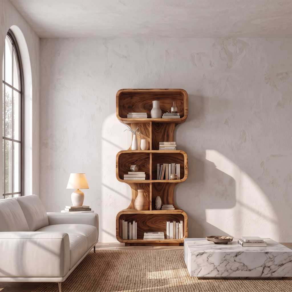 Mid Century Bookshelf Handcrafted Solid Wood Design For Home Office
