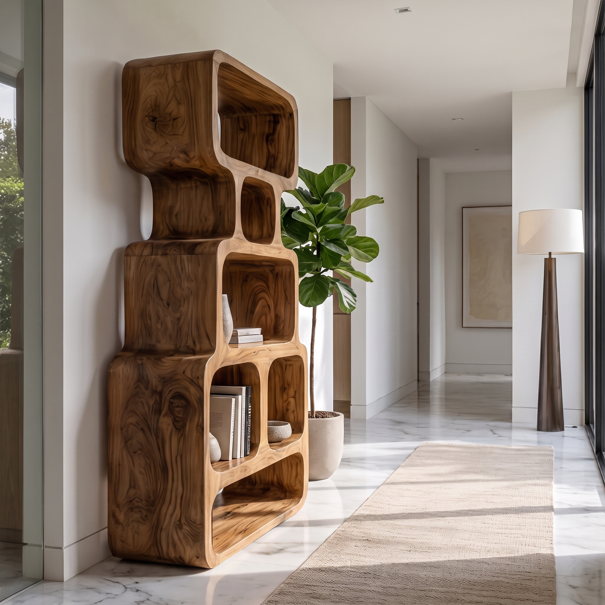 Modern Bookshelf Handcrafted Solid Wood Design For Home Library