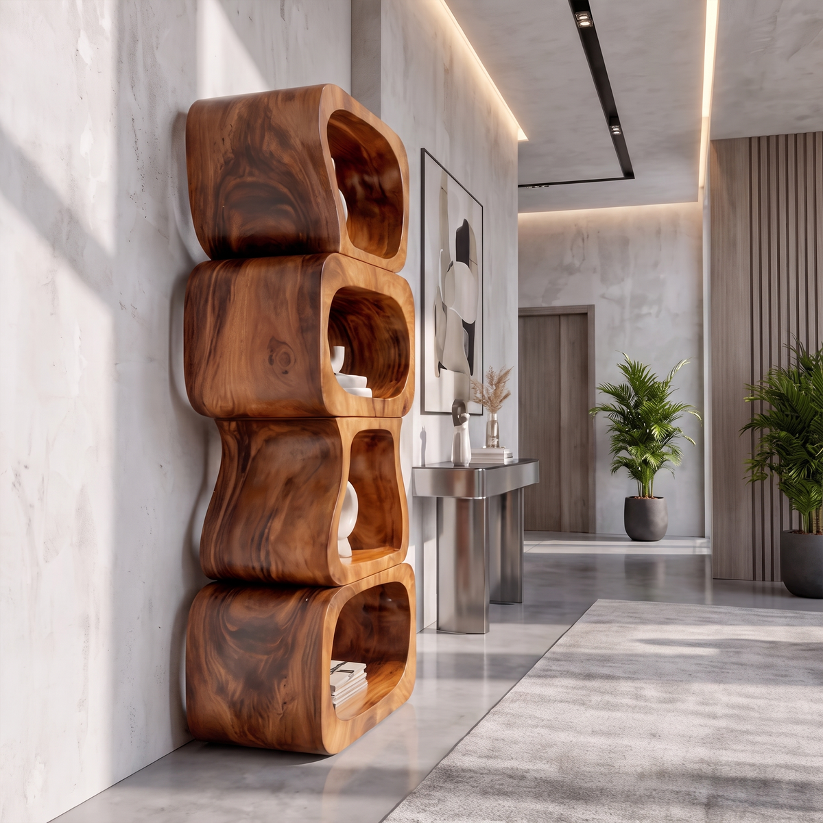 Statement Bookshelf Handcrafted Sculptural Cube Design For Living Room