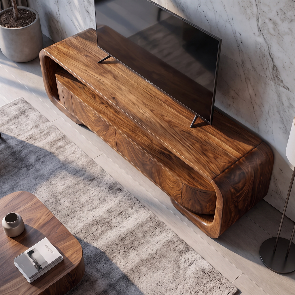Organic Entertainment Center With Sculptural Live Edge Design For Living Room And Media Room