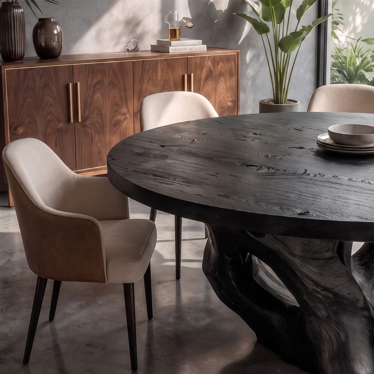 Modern Round Dining Table With Sculptural Open Form For Dining Room And Living Room