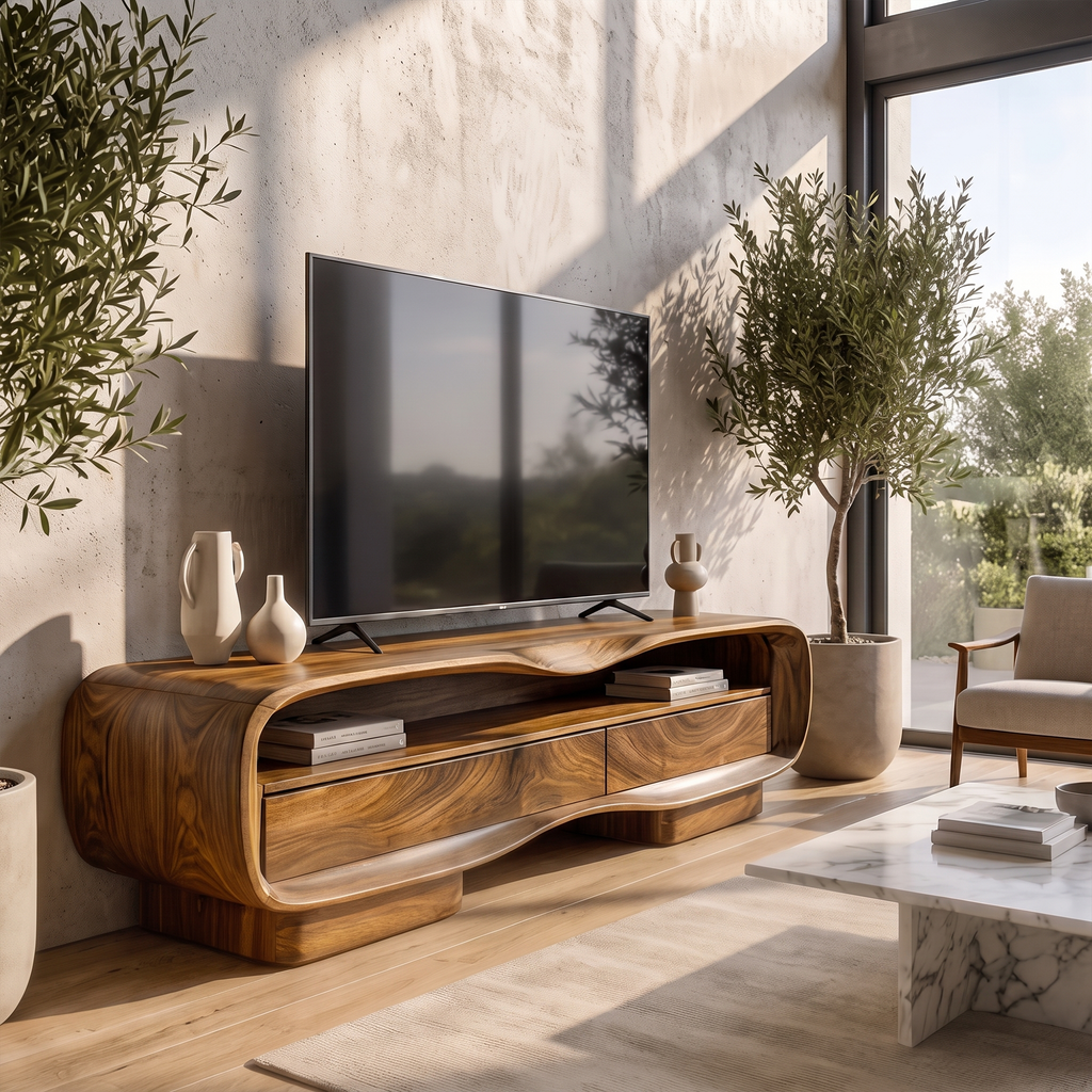 Natural Media Console With Solid Block Design For Living Room And Family Room