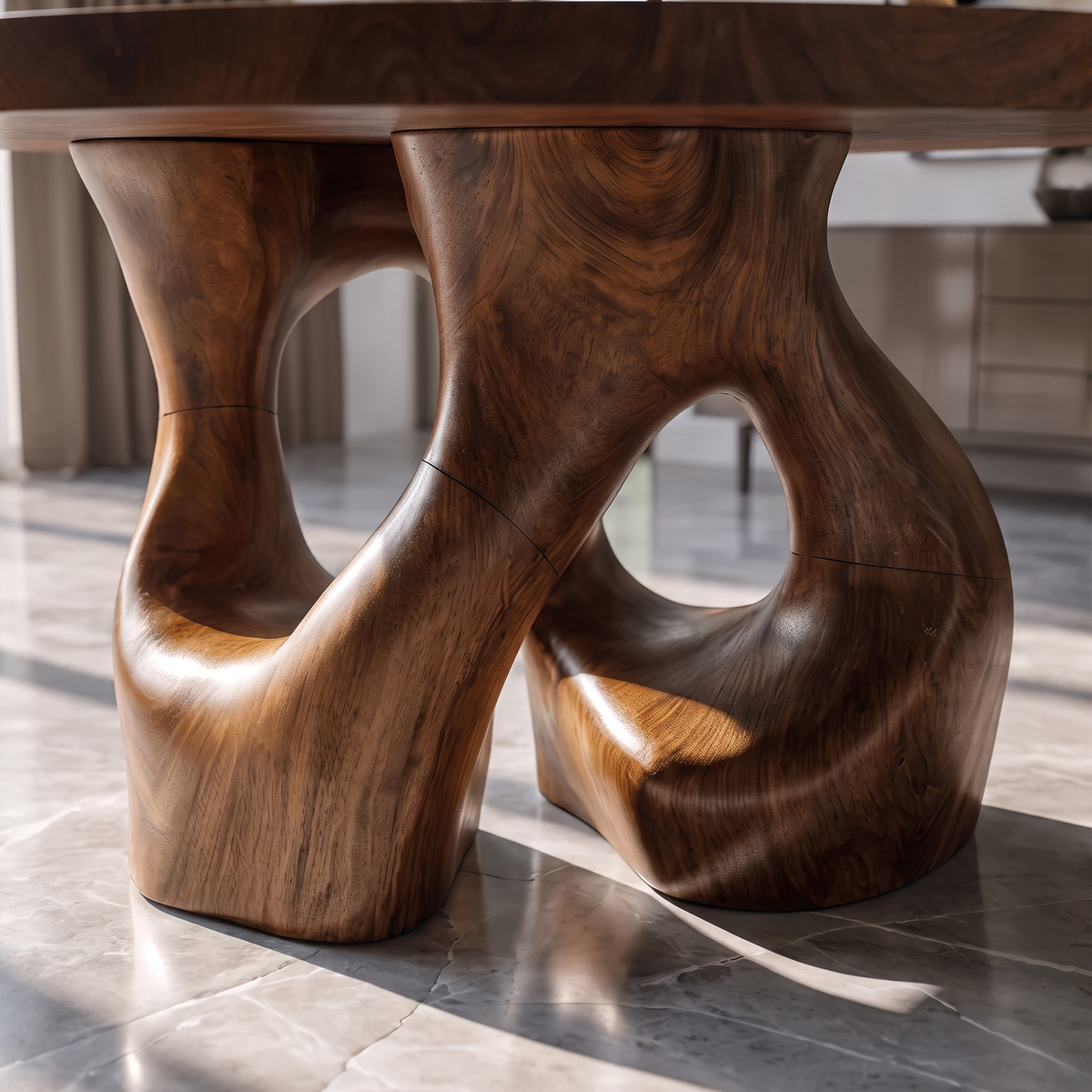 Organic Round Dining Table With Interwoven Branch Design For Dining Room And Kitchen