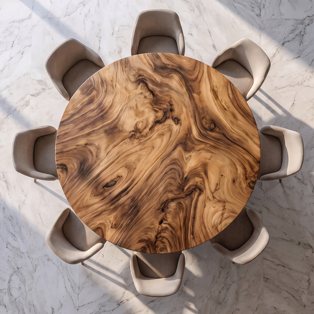 Natural Round Dining Table With Sculptural Tree Branch Form For Dining Room And Breakfast Nook