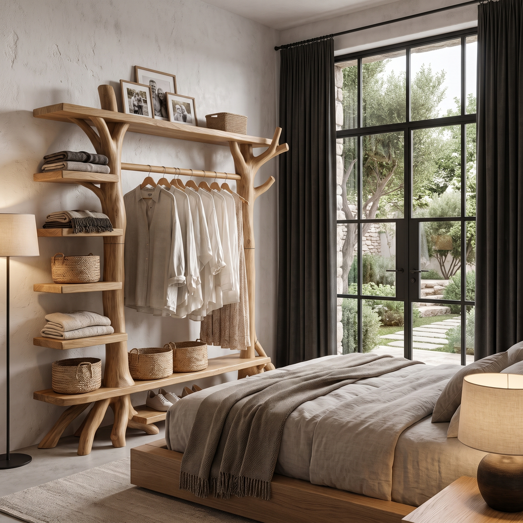Rustic Tree Coat Rack Storage Organizer For Entryway Hallway