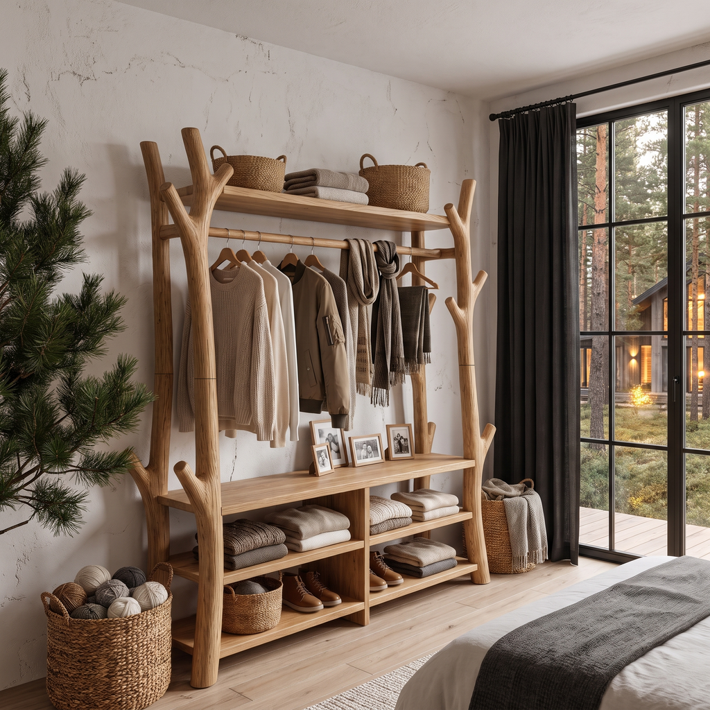 Rustic Tree Coat Rack Shoe Bench Open Storage For Entryway Hallway