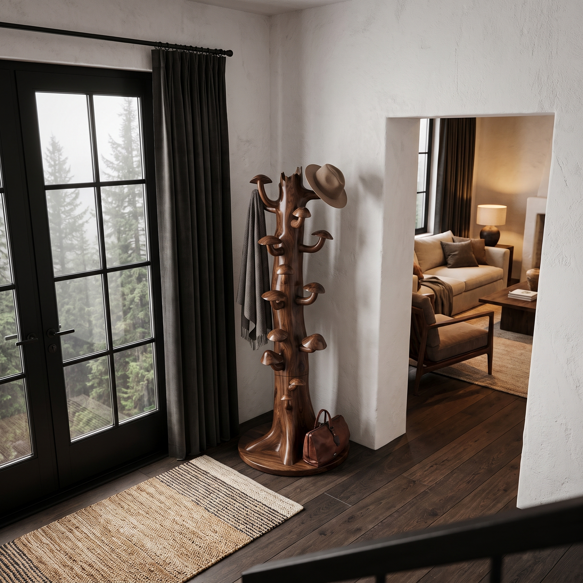 Rustic Freestanding Tree Coat Rack Wooden Hall Tree For Entryway Hallway