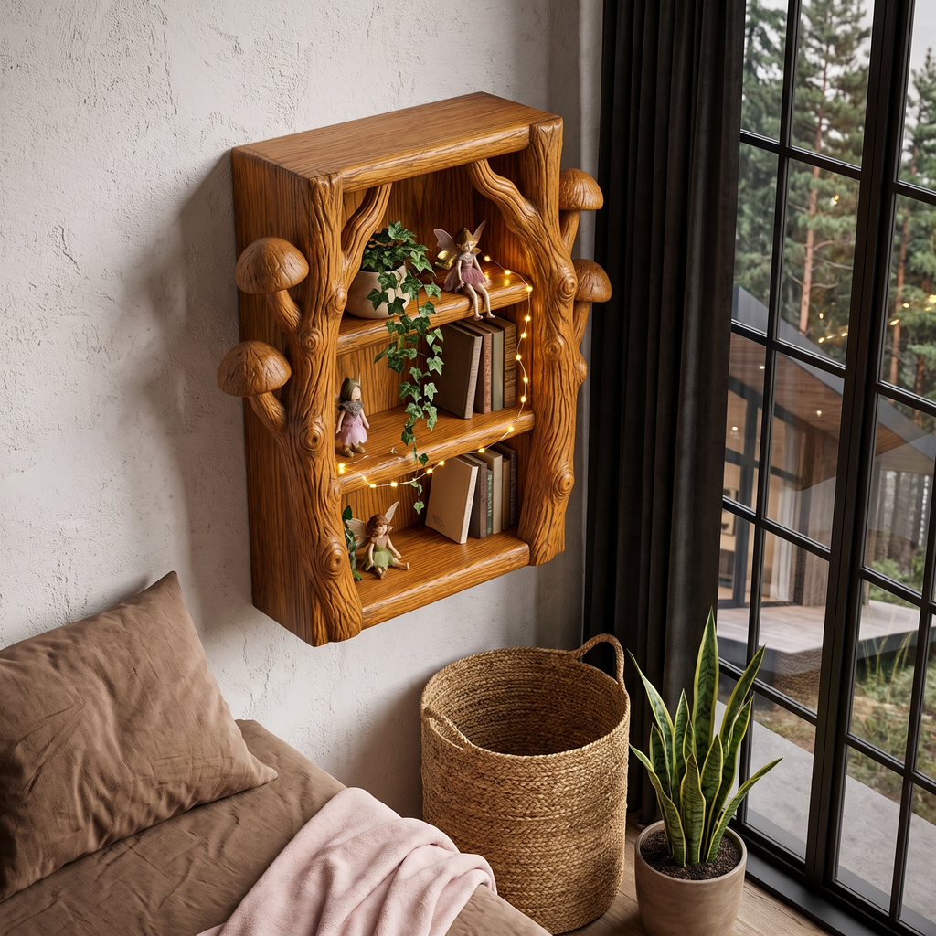 Modern Wall Bookshelf Handcrafted Tree Branch Design For Living Room