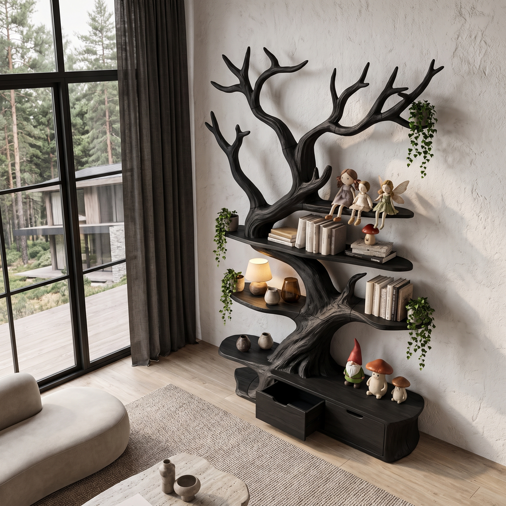 Sculptural Tree Bookshelf Handcrafted Tree Branch Design For Home Office
