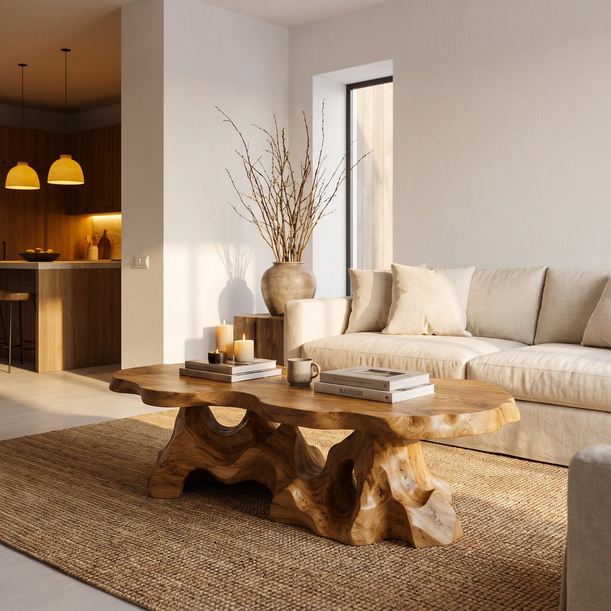 Organic Coffee Table With Sculptural Tree Root Base For Living Room