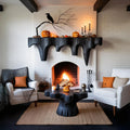 Rustic Black Wooden Halloween Fireplace Mantel With Dripping Edge For Home Decor
