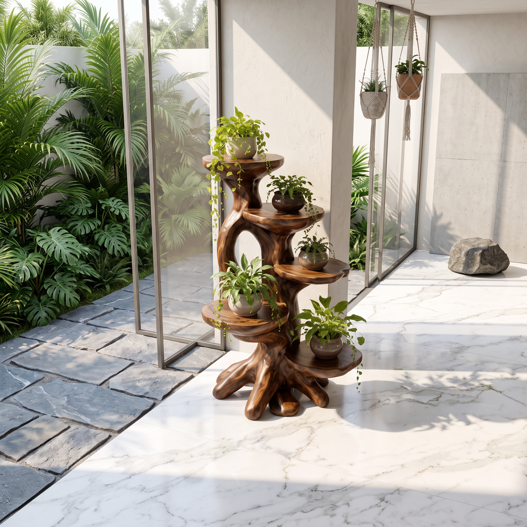 Modern Plant Stand With Sculptural Platforms For Living Room