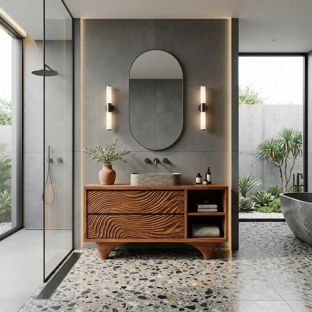 Organic Carved Bathroom Vanity For Master Bathroom