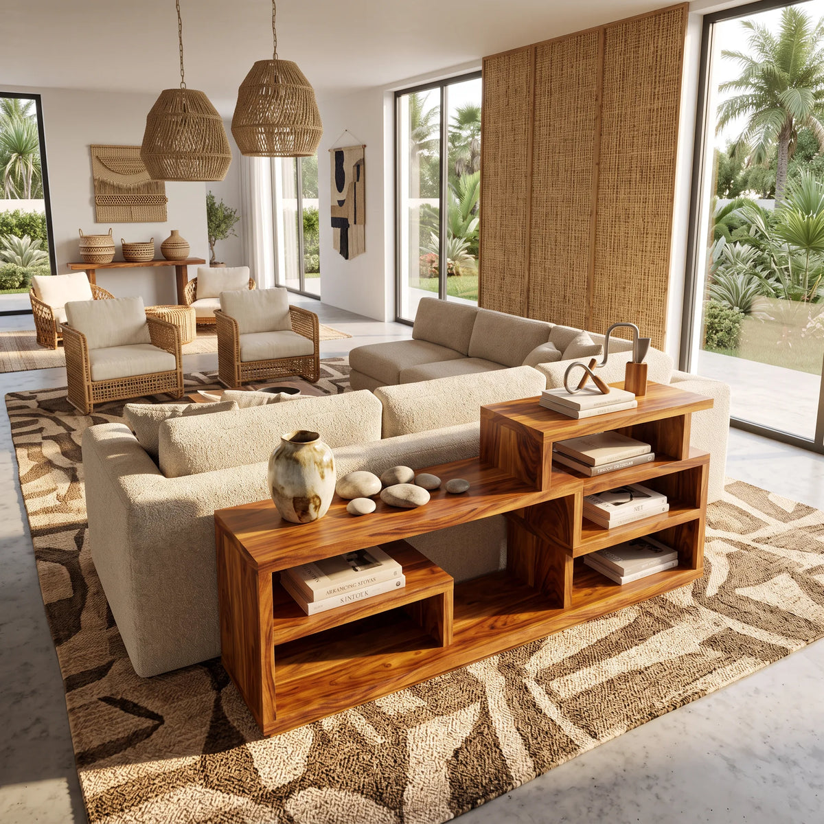 Organic Display Console With Storage For Living Room