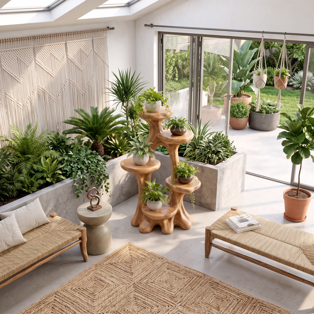 Organic Tree Plant Stand With Sculptural Tiered Design For Living Room And Sunroom
