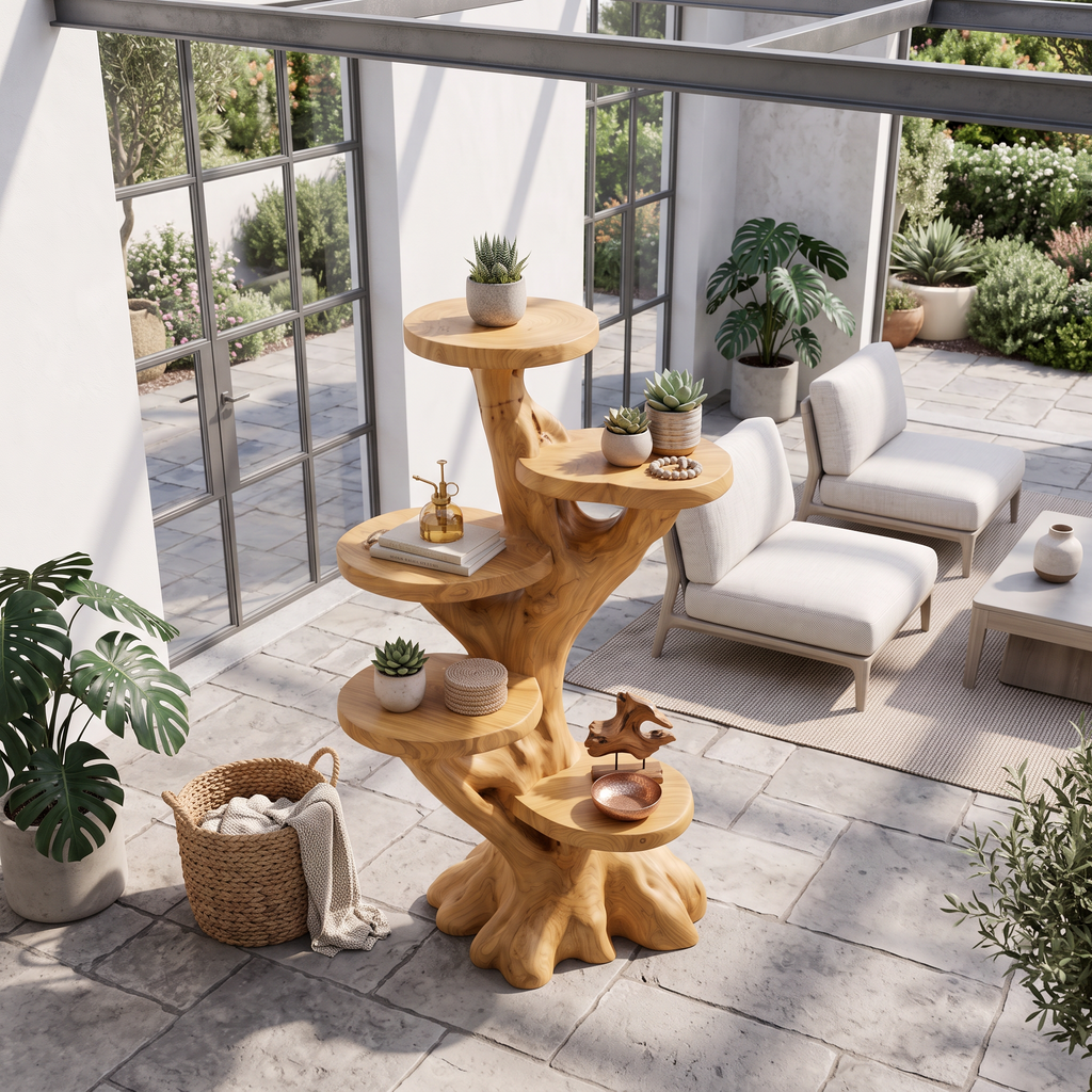 Modern Plant Display Stand With Sculptural Curved Form For Living Room And Office