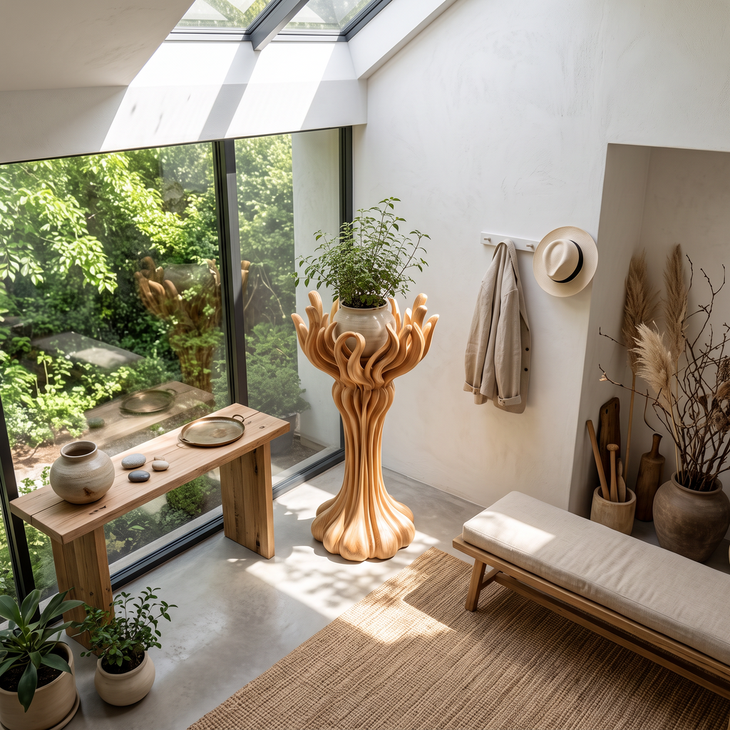Organic Tree Plant Stand With Sculptural Branch Design For Living Room And Sunroom