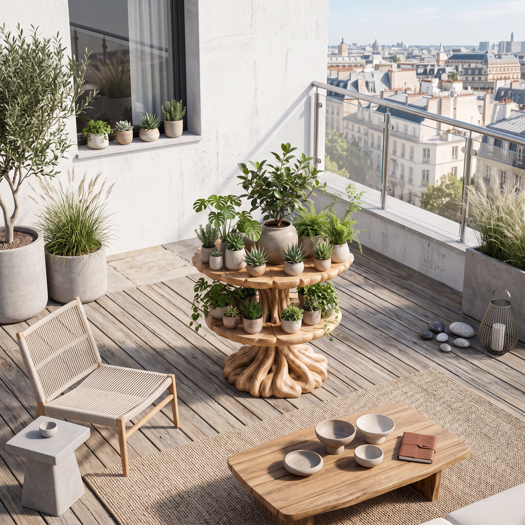 Modern Multi Tier Plant Stand With Architectural Curved Design For Office And Living Room