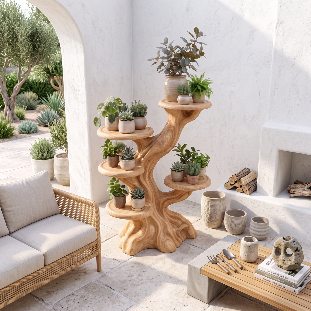 Rustic Sculptural Tree Plant Stand Multi Tier Display For Living Room