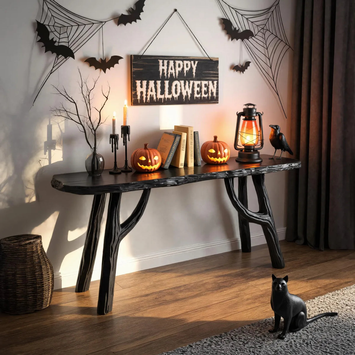 Halloween Gothic Wooden Console Table For Spooky Entryway Accent Decor