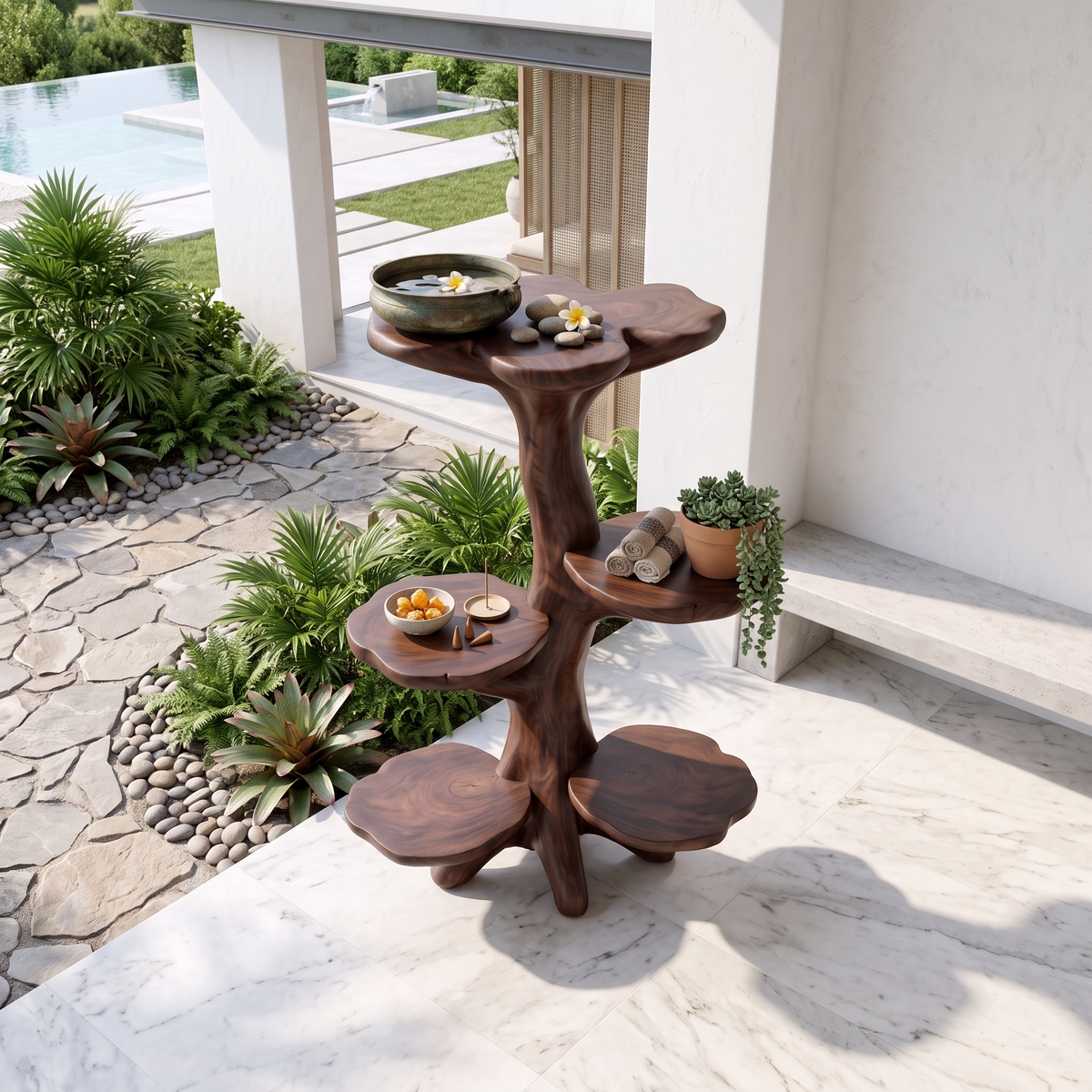 Organic Sculptural Tree Plant Stand Multi Tier Display For Patio Garden