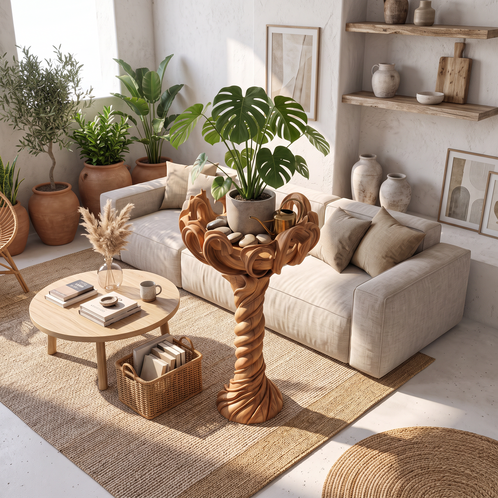 Modern Indoor Plant Stand With Organic Branch Silhouette For Living Room And Office