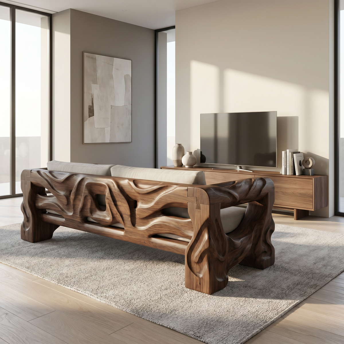 Organic Sofa Frame With Handcrafted Tree Form For Living Room