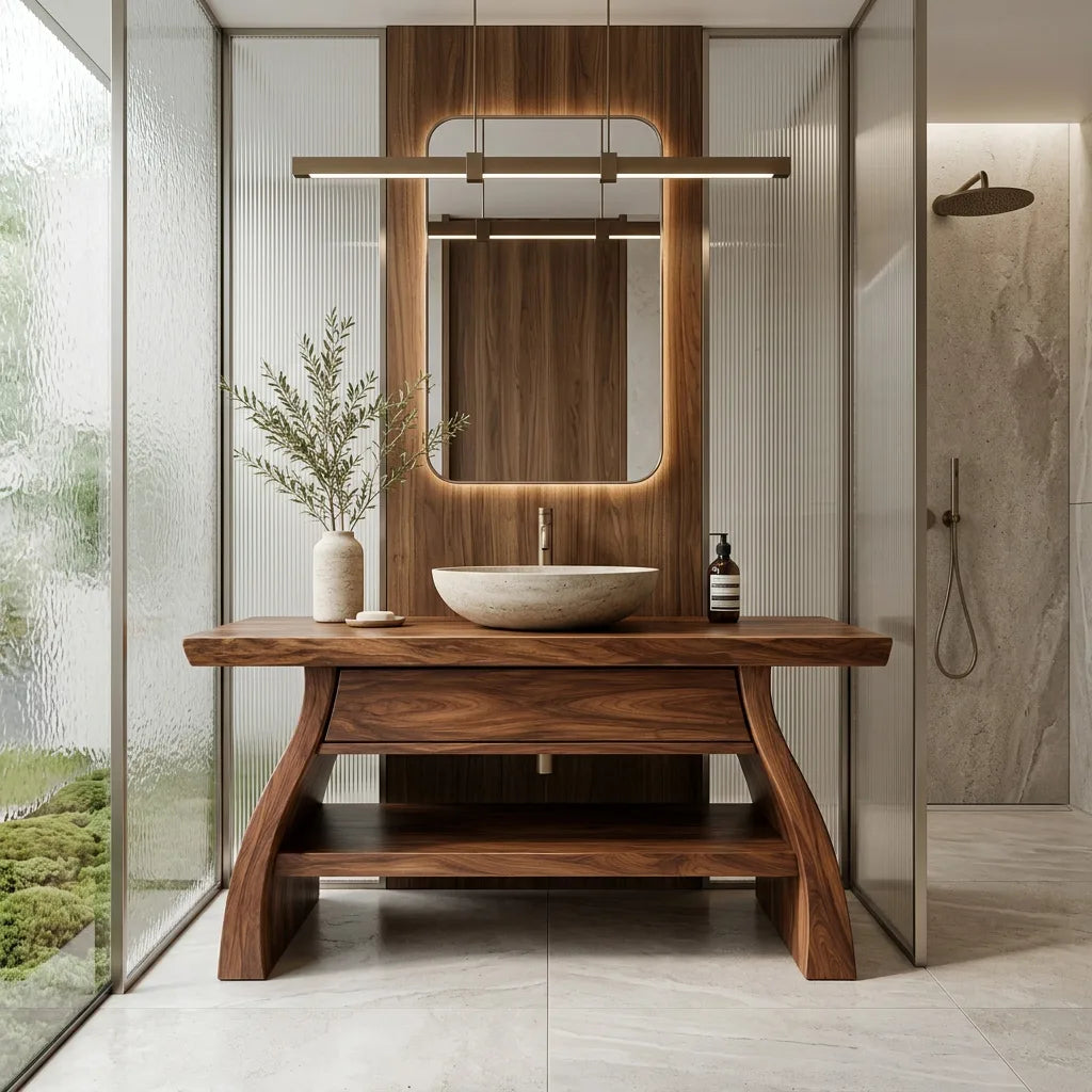 Modern Sculptural Open Shelf Bathroom Vanity For Master Bathroom