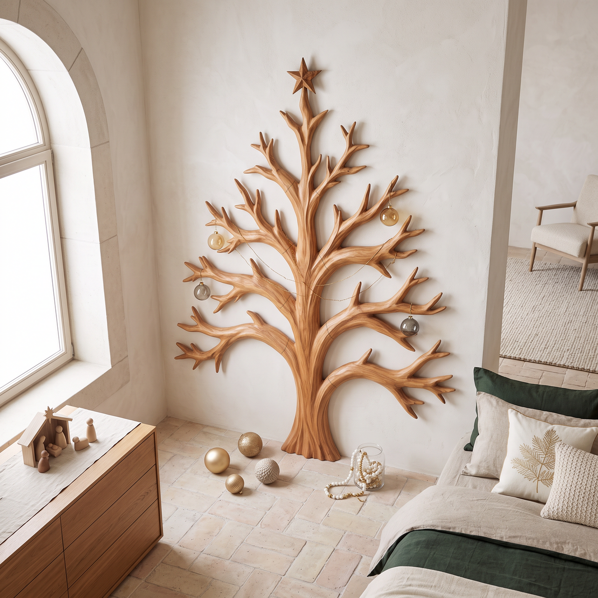 Natural Christmas Tree Wall Decor With Twisted Tree Branches For Entryway