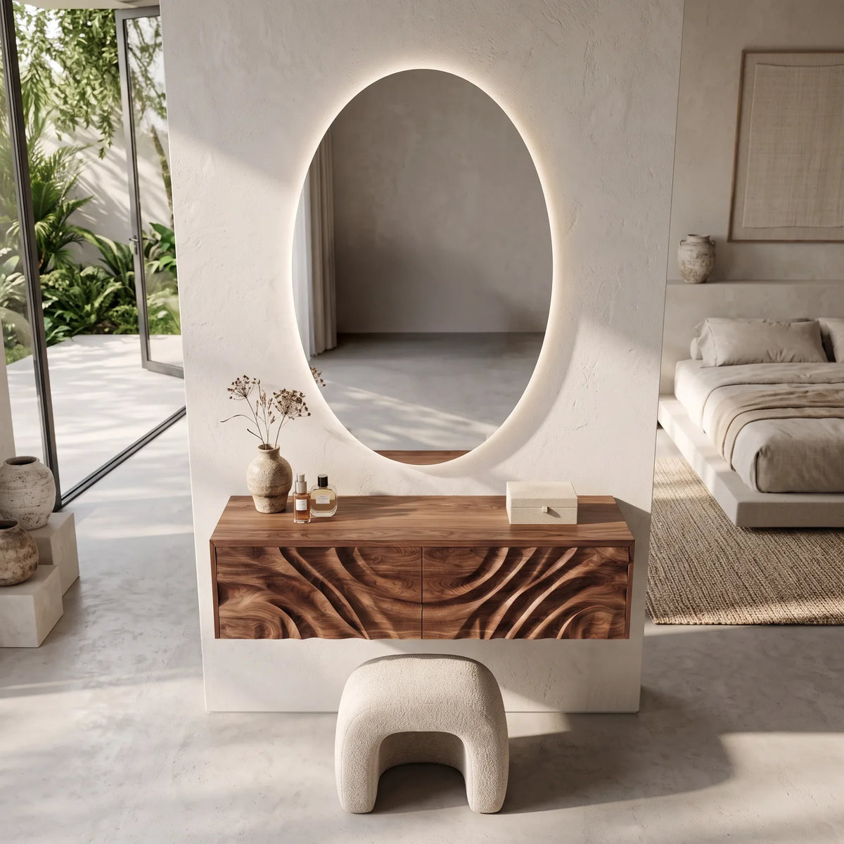 Organic Wall Mounted Dressing Table Carved Drawer Front For Interiors