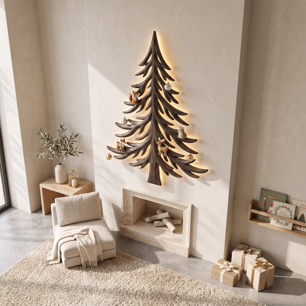 Modern Christmas Holiday Wall Decor With Layered Pine Branch Design For Living Room