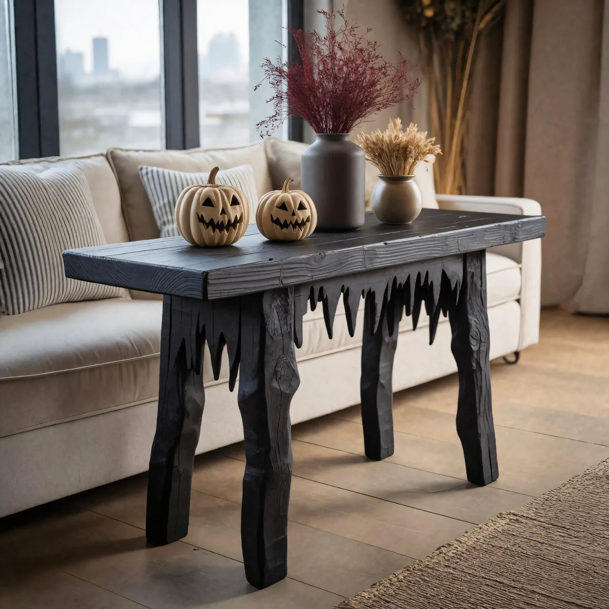 Wooden Halloween Console Table With Dripping Edge For Spooky Gothic Decor