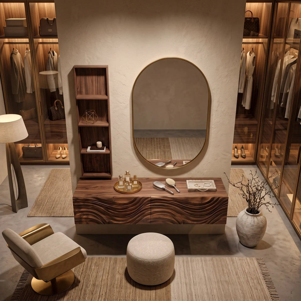 Modern Floating Makeup Vanity With Wall Mounted Storage For Luxury Bedroom