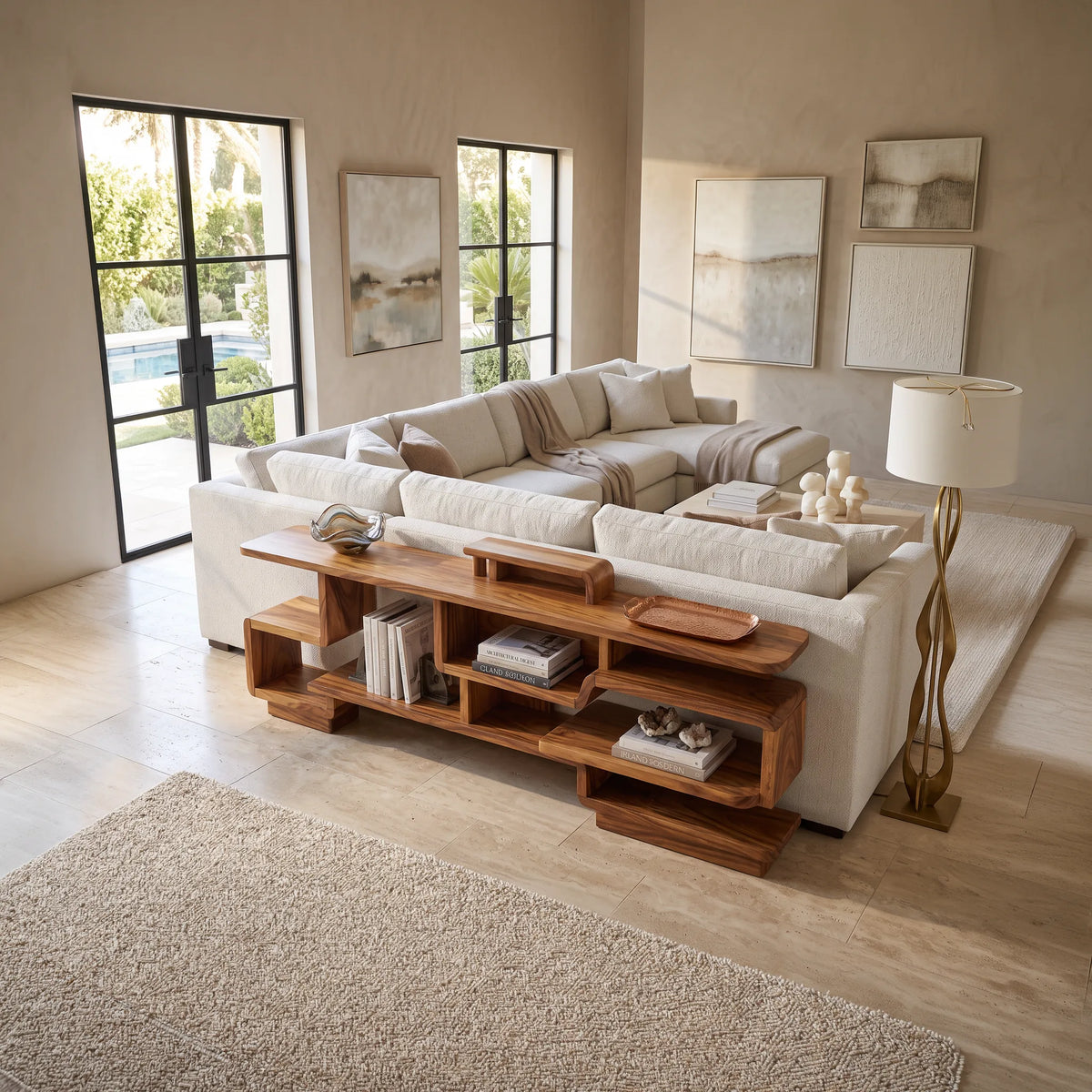 Modern Layered Storage Console For Living Room