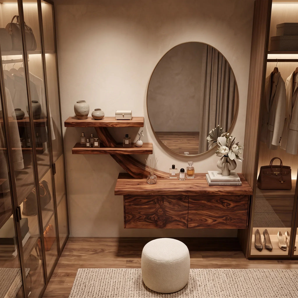 Contemporary Wall Mounted Dressing Table Sculptural Curved Shelving For Bedroom