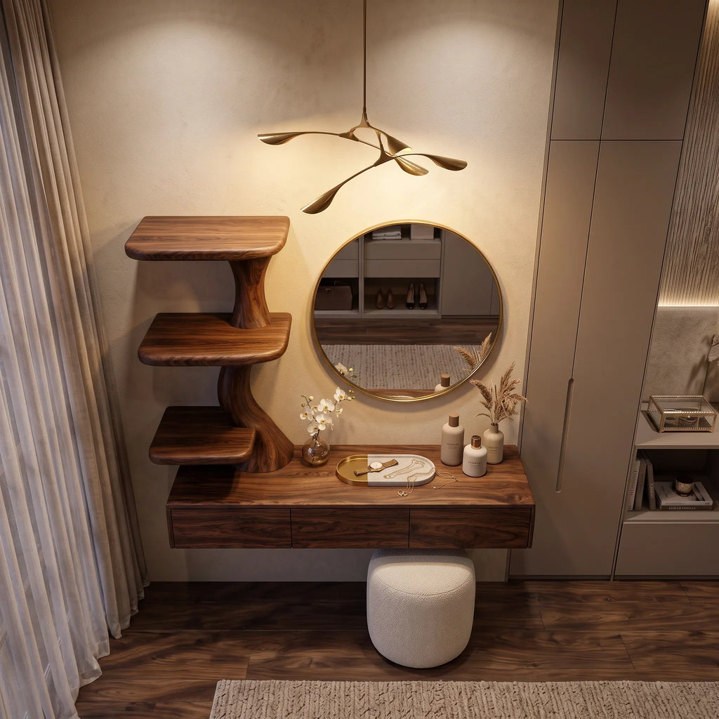 Sculptural Wall Mounted Dressing Table With Floating Drawer For Luxury Bedroom