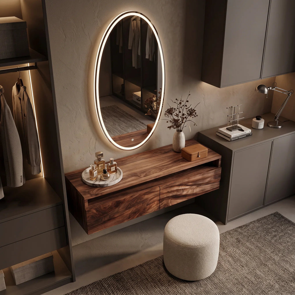 Modern Floating Makeup Vanity Layered Wavy Carved Drawers For Bedroom