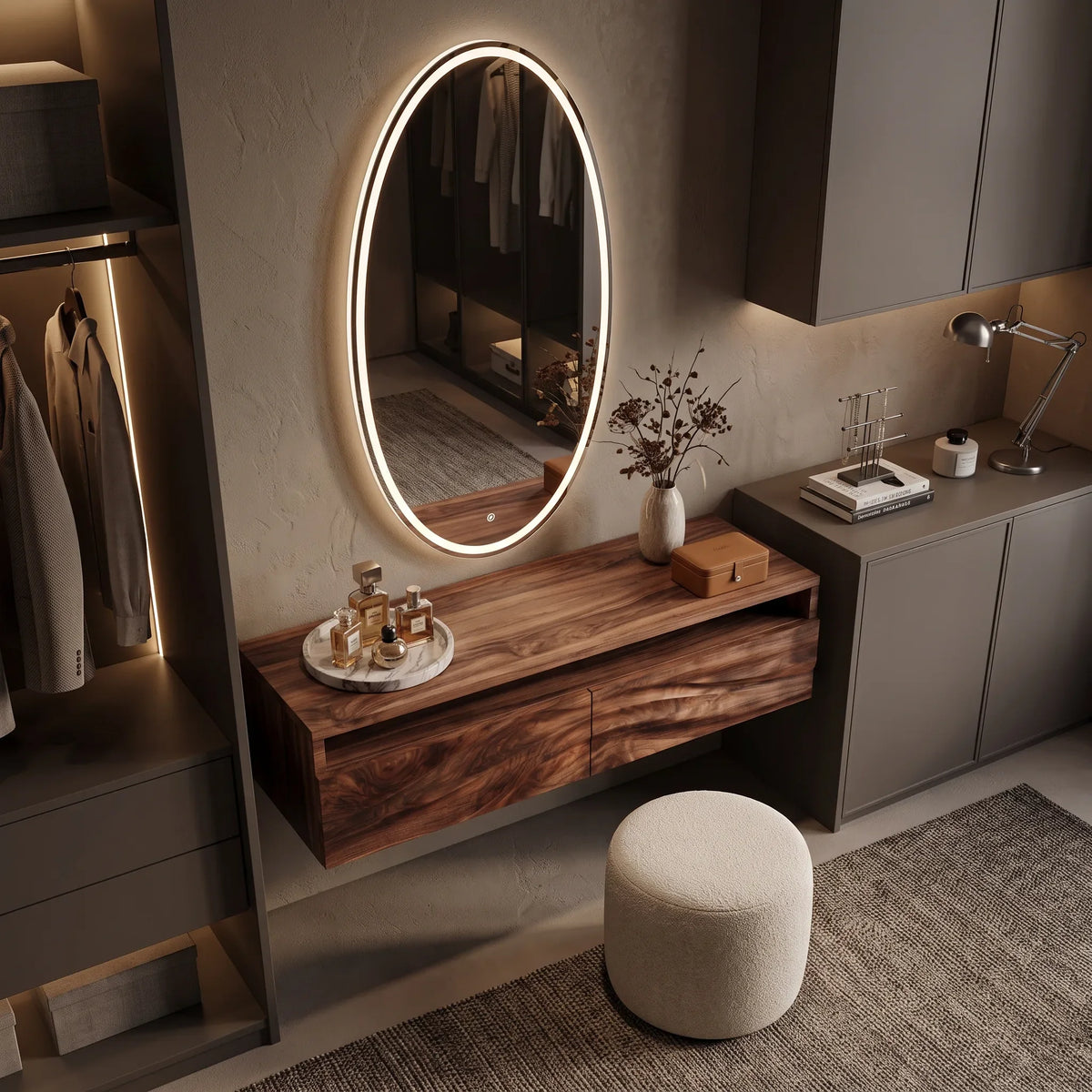 Modern Floating Makeup Vanity Layered Wavy Carved Drawers For Bedroom
