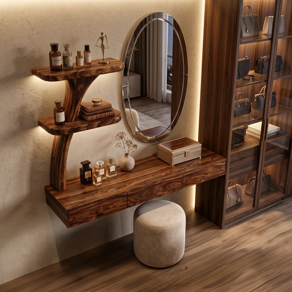 Contemporary Wall Mounted Dressing Table Curved Tree Form Shelving For Bedroom