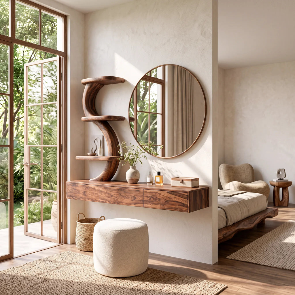 Modern Wall Mounted Makeup Vanity S Curve Sculptural Shelving For Bedroom
