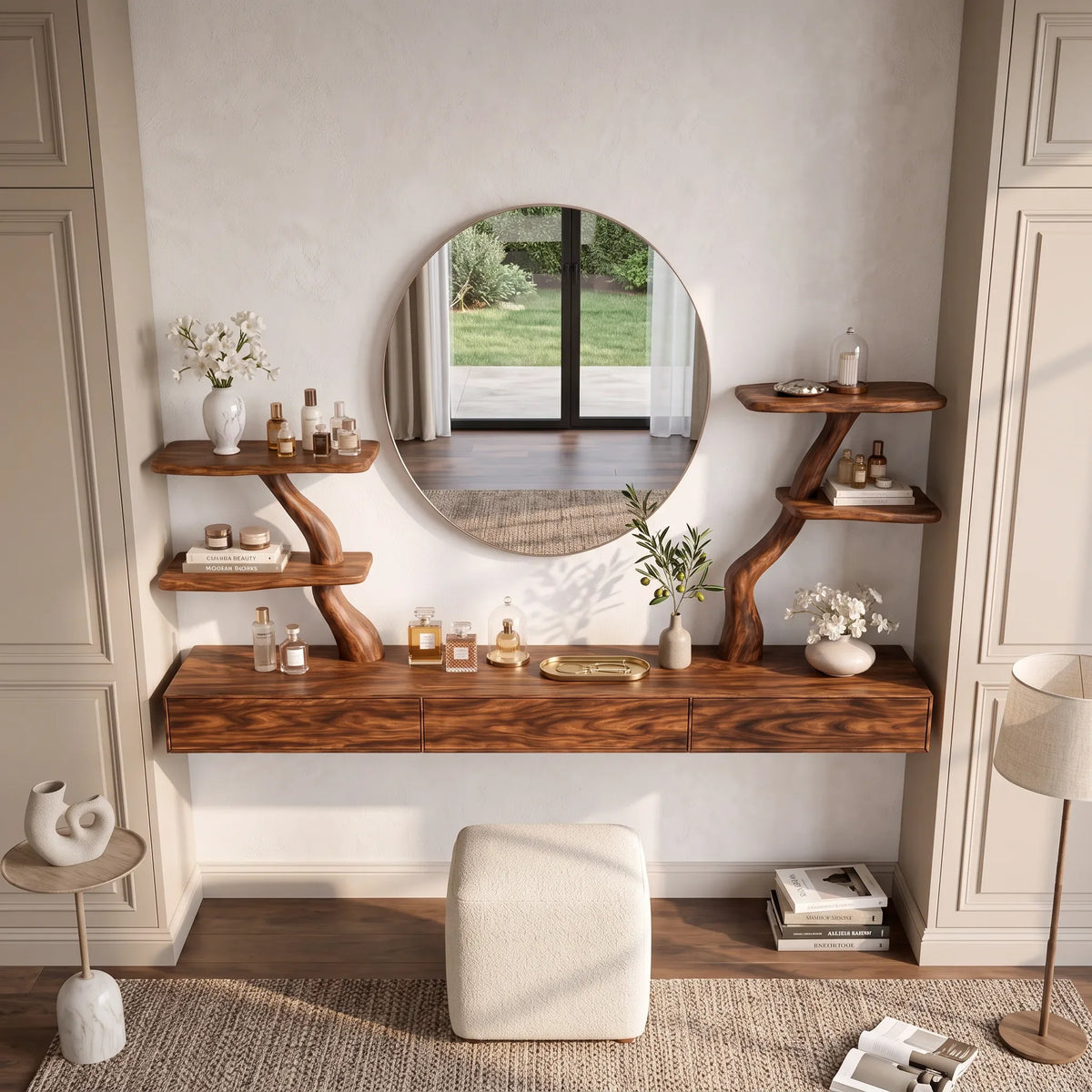 Organic Floating Makeup Vanity Sculptural Branch Shelving For Luxury Bedroom