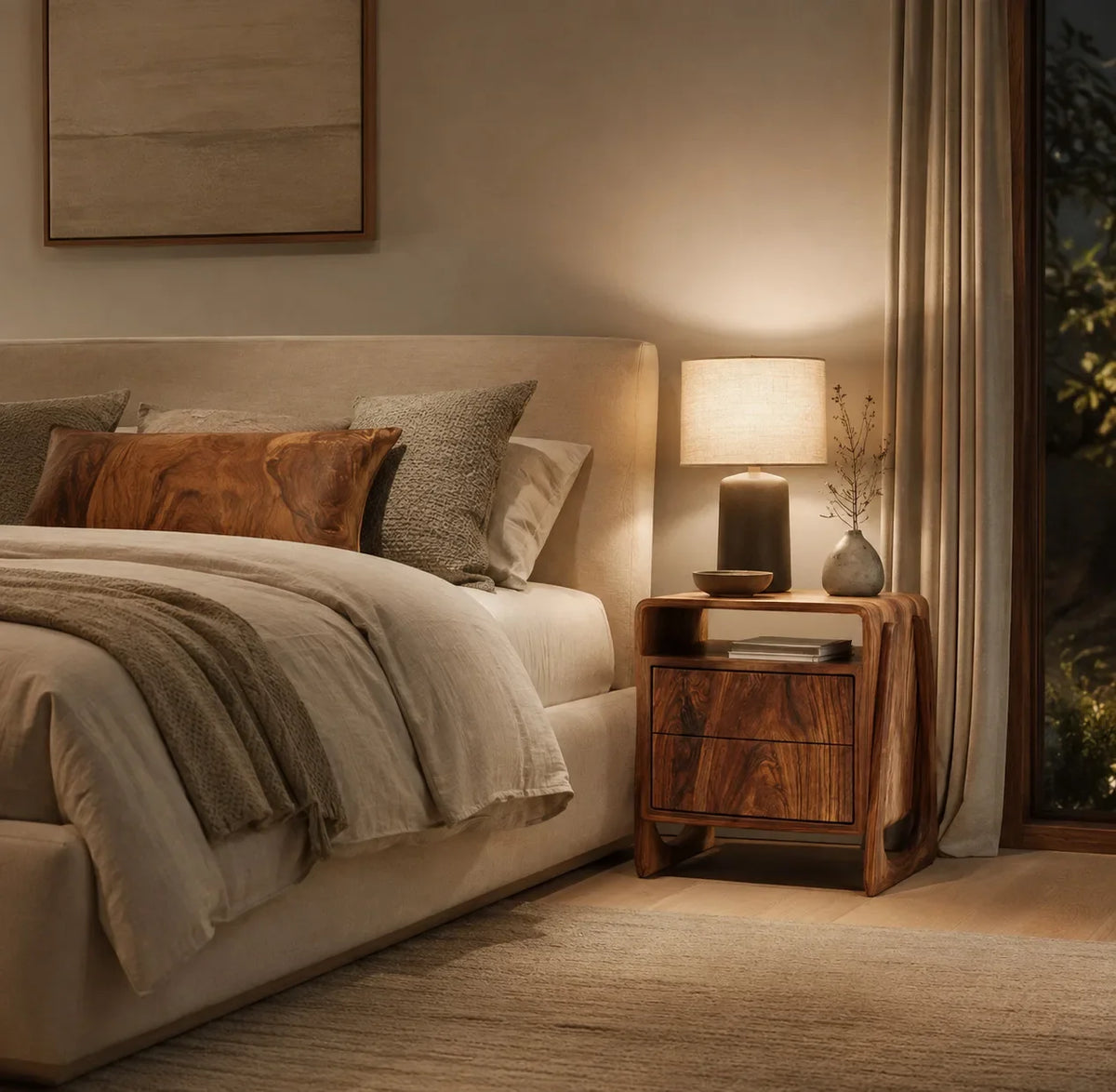 Contemporary Soft Open Frame Nightstand For Bedroom