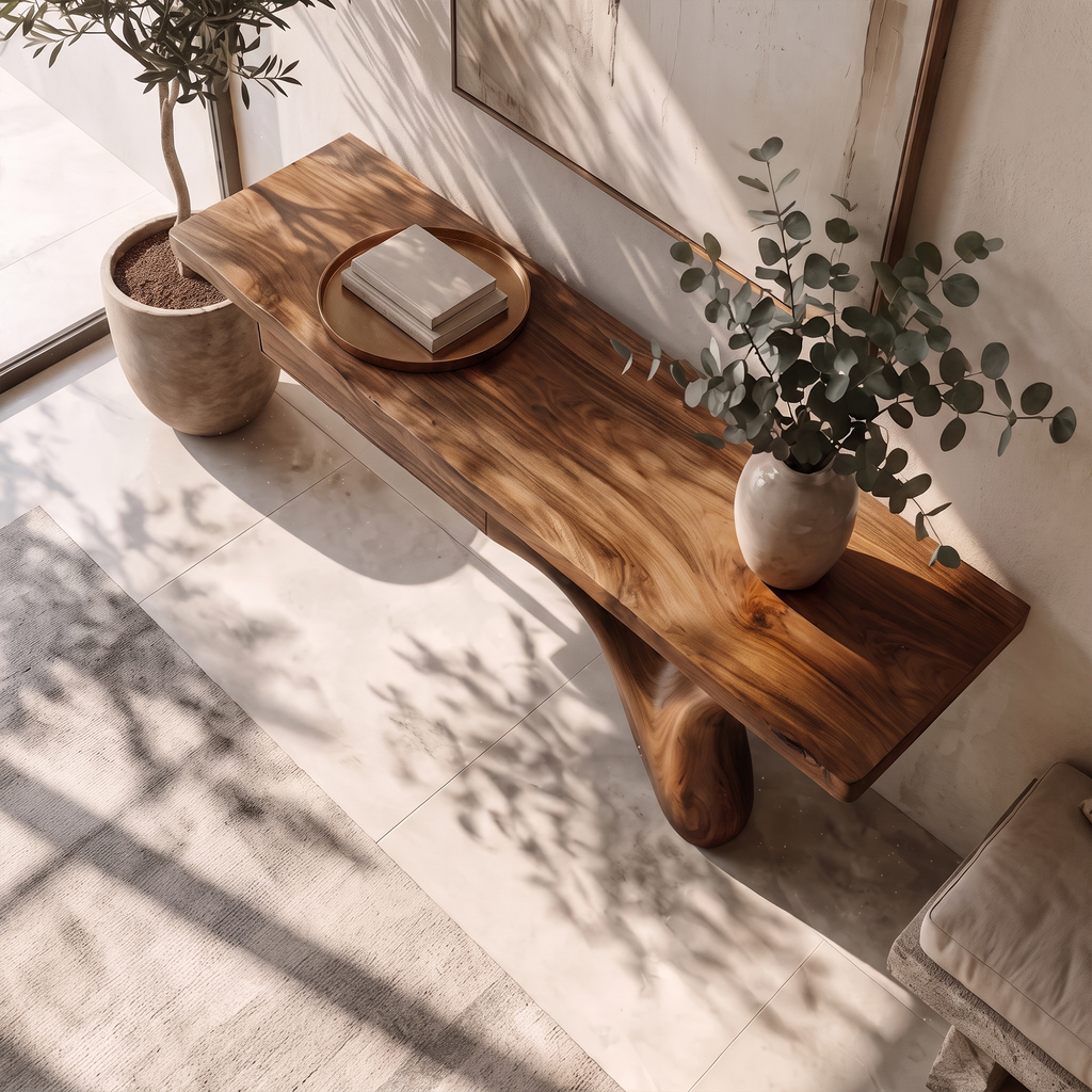 Organic Sculptural Console Table Tree Trunk Base Design For Living Room Entryway
