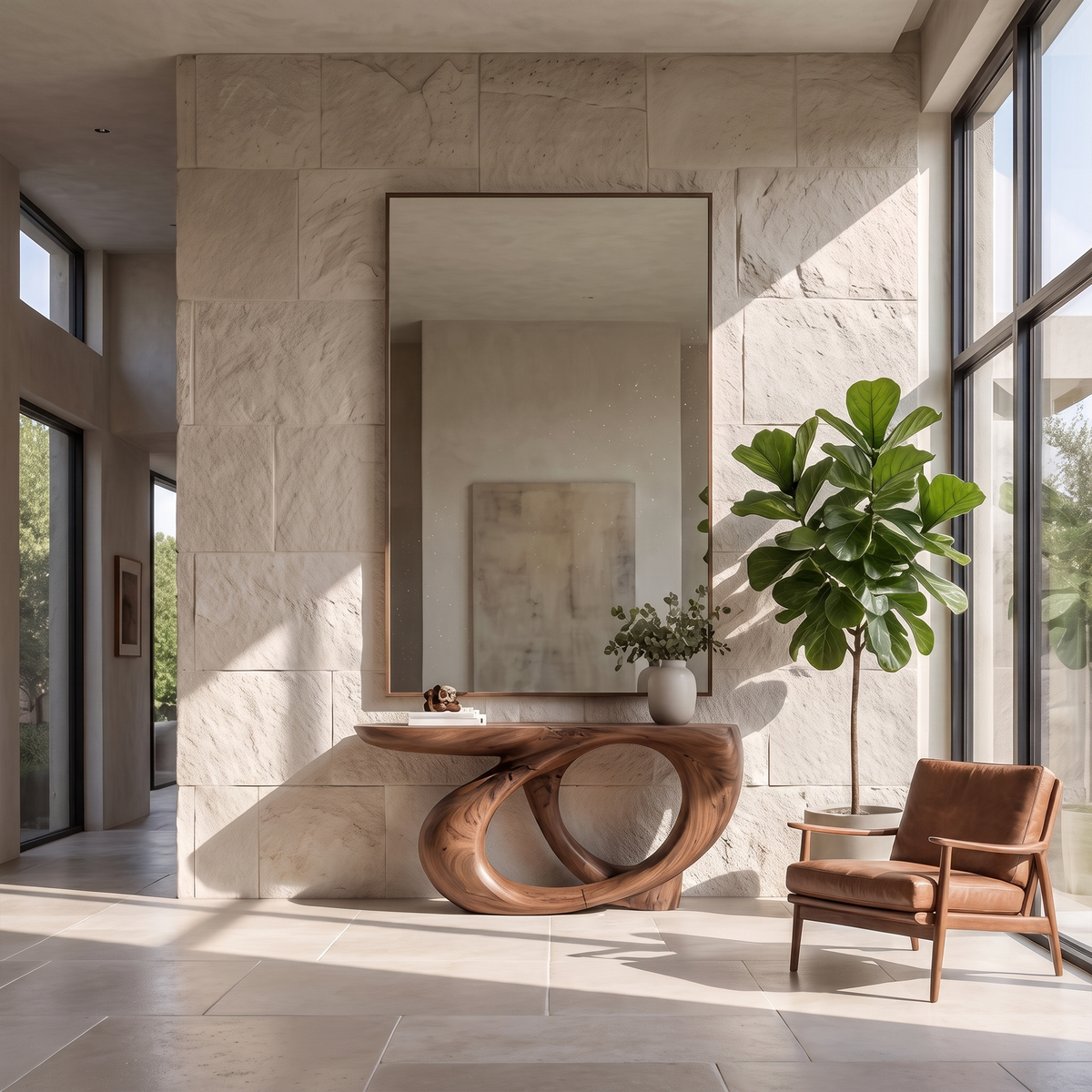 Modern Sculptural Console Table Circular Hollow Base Design For Entryway Foyer Hallway