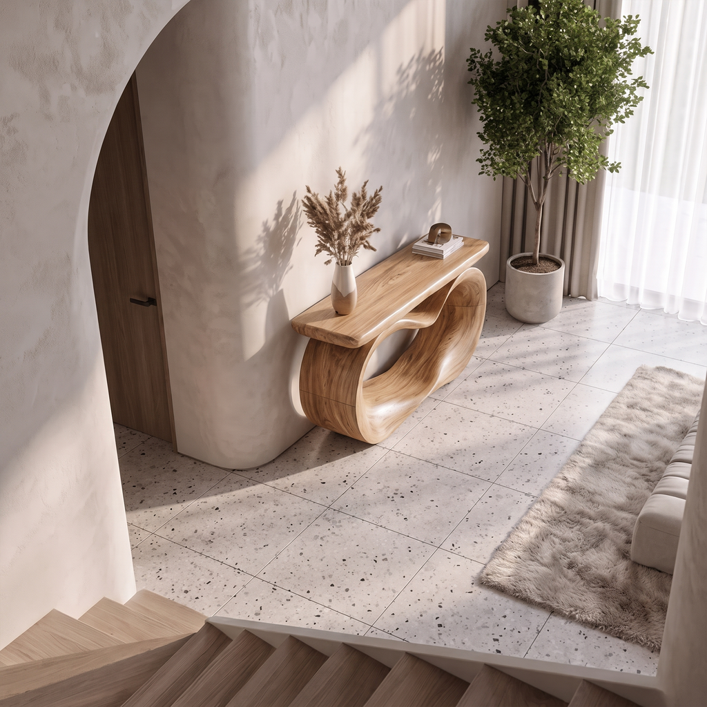 Sculptural Console Table Hollow Oval Base Design For Entryway Foyer Hallway