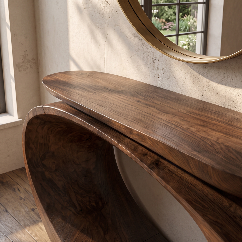 Sculptural Console Table Asymmetrical Hollow Oval Base Design For Foyer