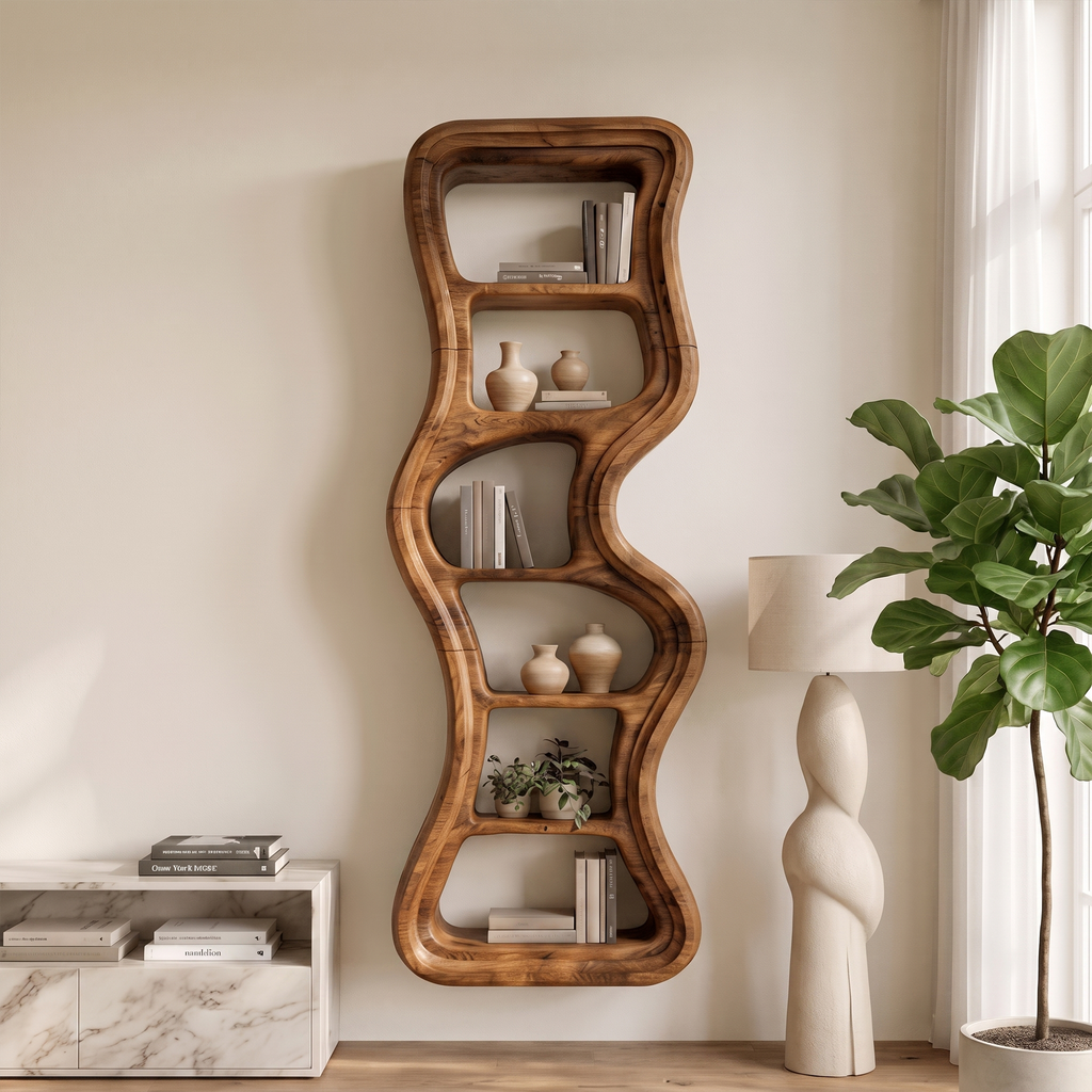 Modern Bookshelf Handcrafted Sculptural Design For Living Room