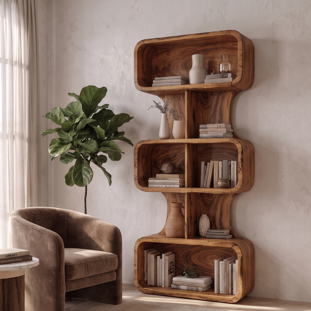 Mid Century Bookshelf Handcrafted Solid Wood Design For Home Office